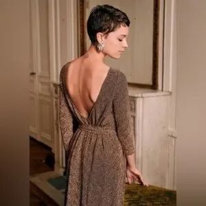 NWT Sezane Lauren dress black & metallic gold XS